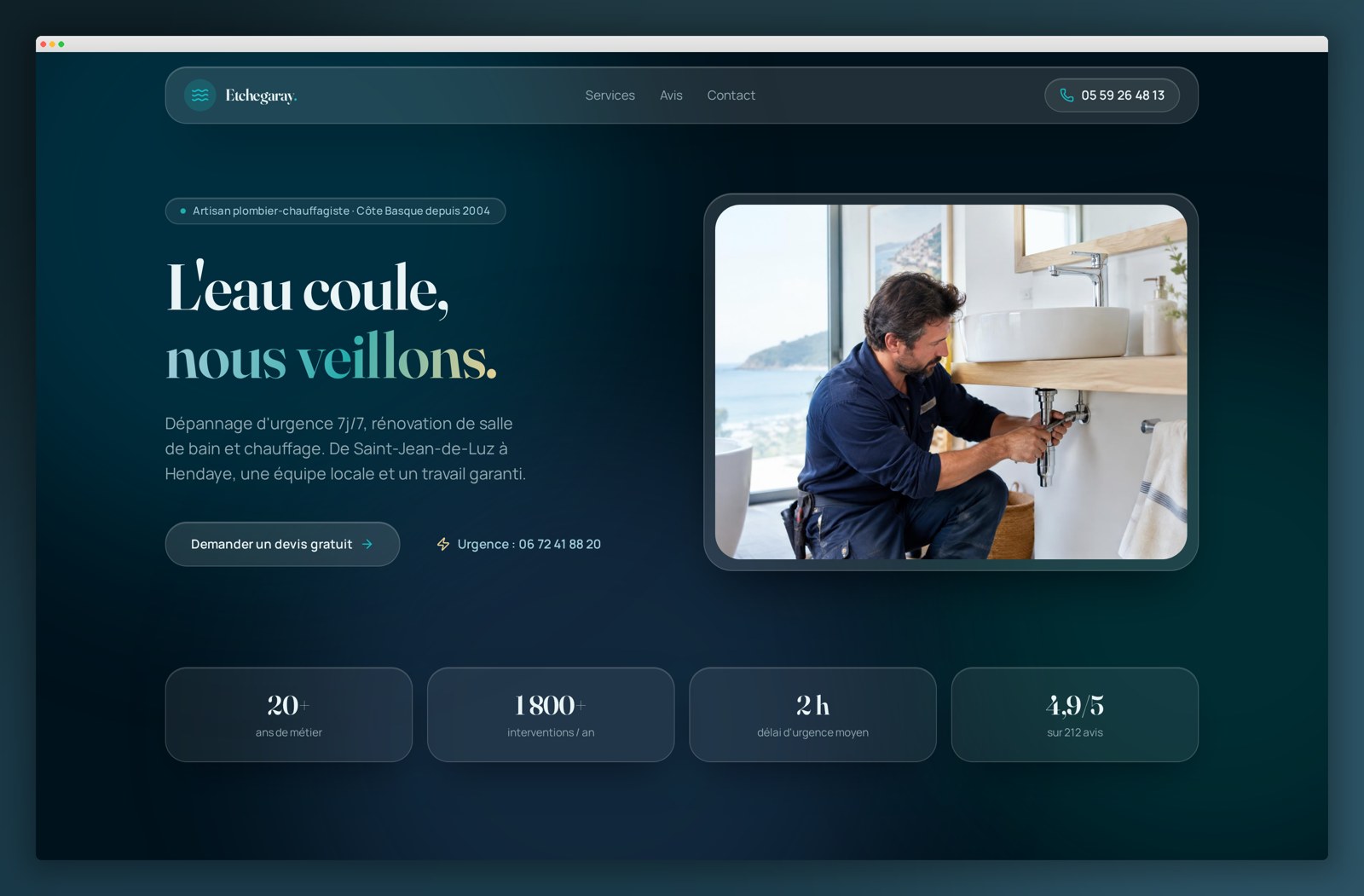 Capture d’écran du site Etchegaray, Plomberie & chauffage